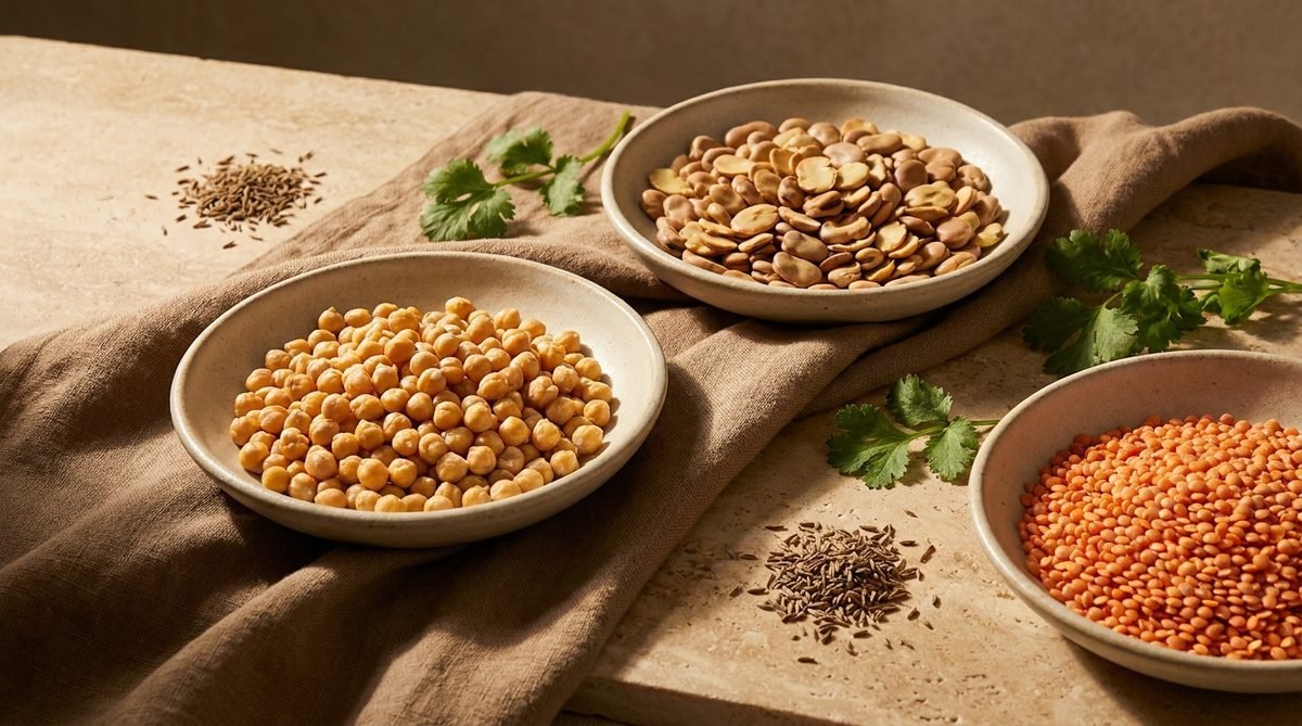 Seeds and grains: sesame, nigella, fennel and white beans
